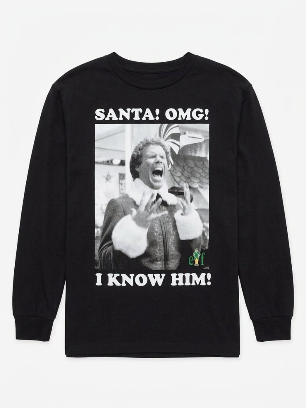 Elf boys black long sleeve graphic tee 10/12 holiday Christmas shirt - Picture 2 of 7